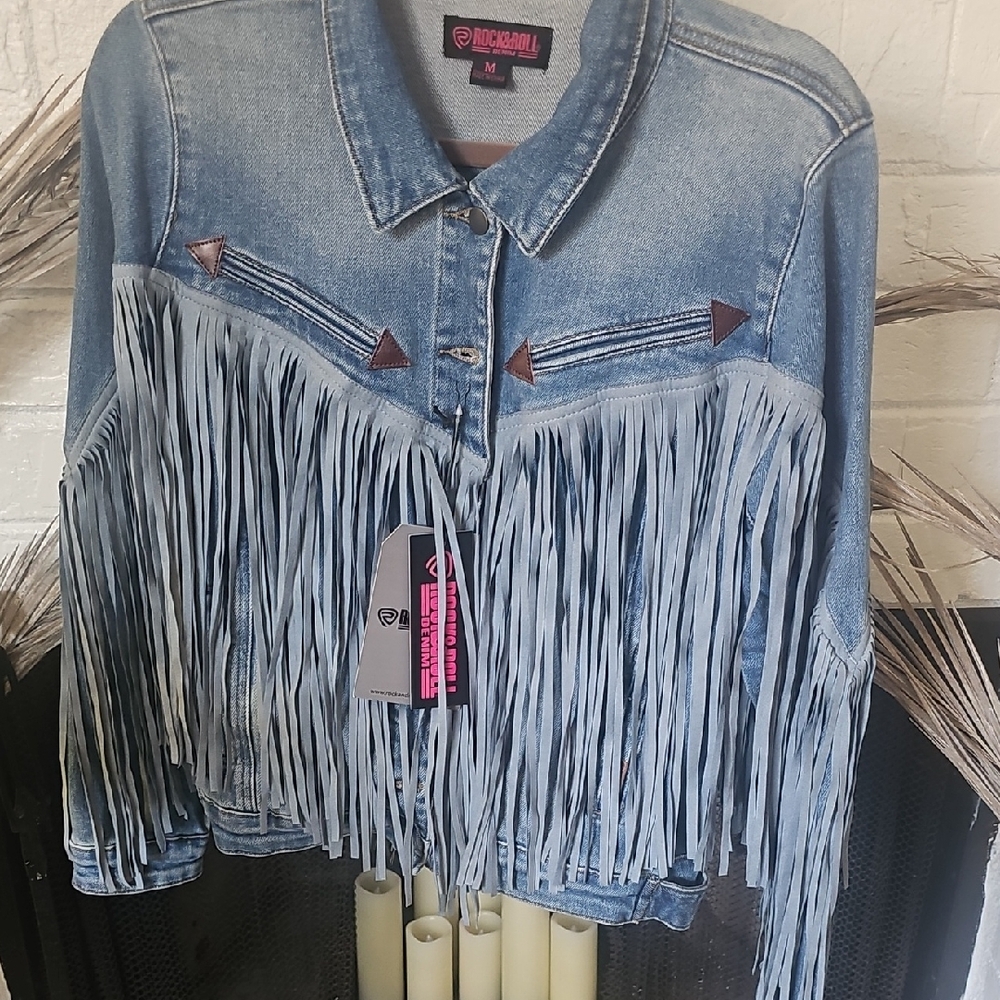 Rock & Roll Cowgirl Light Blue Fringe Jacket
